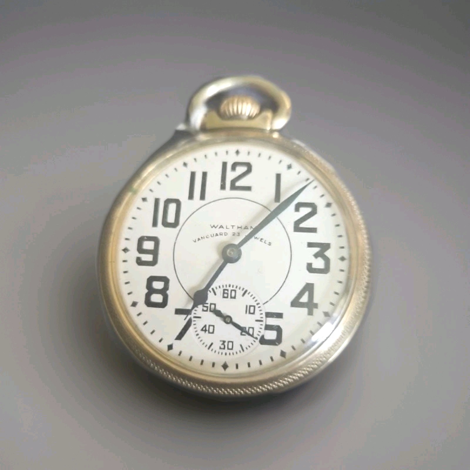Waltham Vanguard 23 Jewel Pocket Watch 8 Adjustments Keystone J Boss 10K GF Case