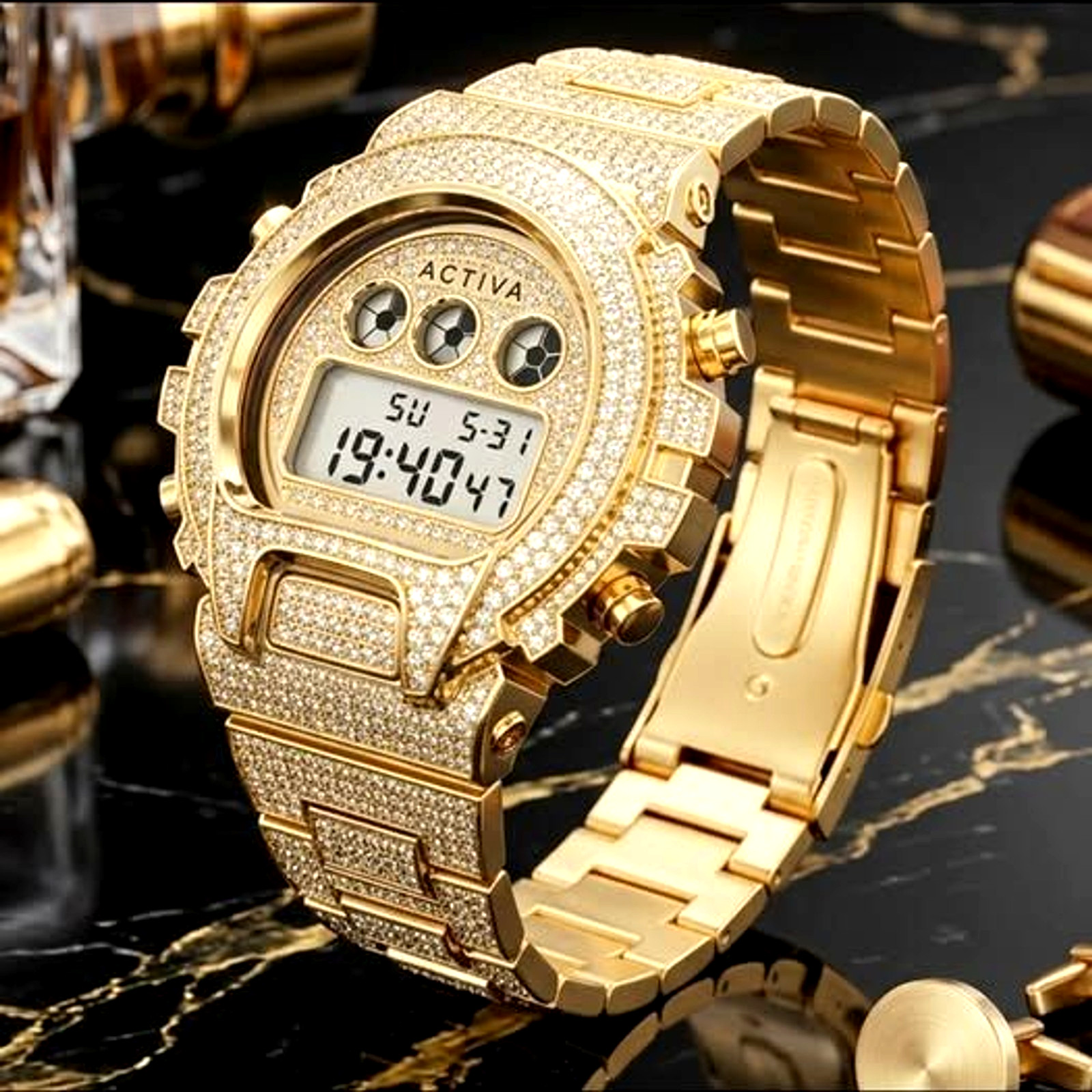 Activa X Invicta Digital Mens Gold Watch 51mm ACW4019-001 NEW IN BOX FREE SHIP