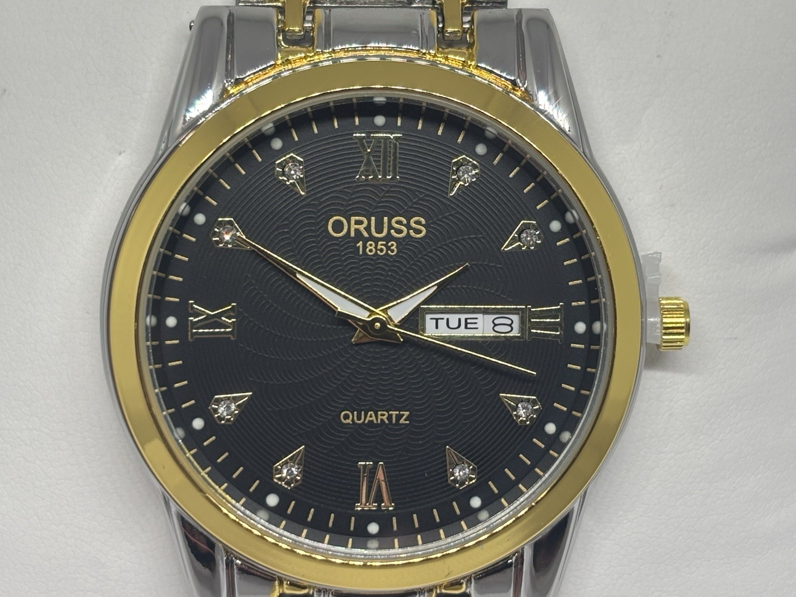 ORUSS 1853 Mens Quartz Watch Two Tone Stainless Steel Day Date New In Box