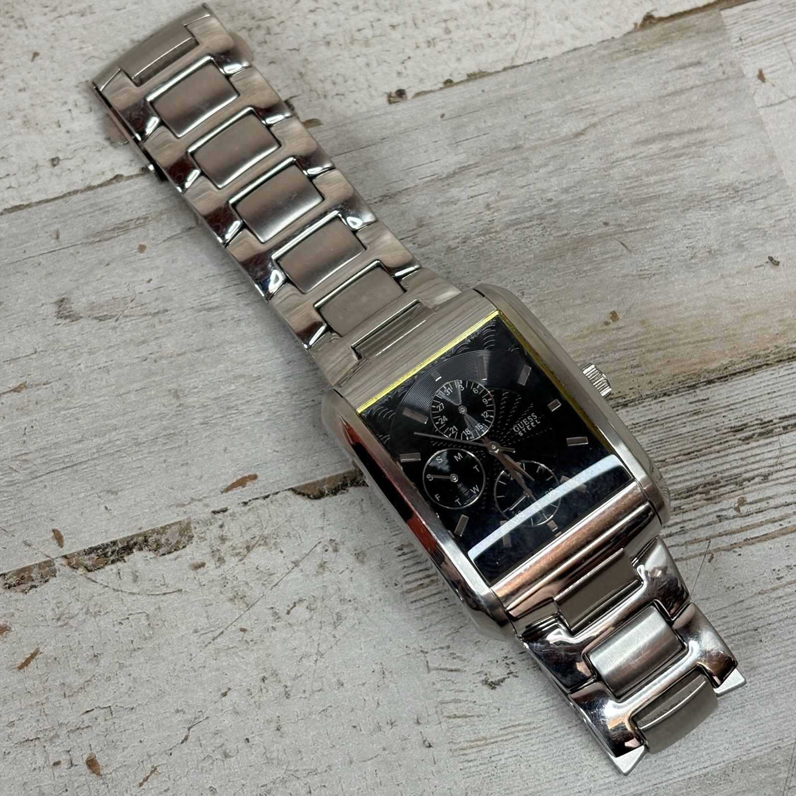 Lot Of 2 Rectangular Watches Guess Anasteel 2005 & Allude Black *Read