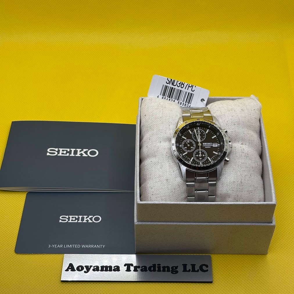 SEIKO Chronograph SND367PC Black Silver Men’s Watch NEW 🔥Free FedEx