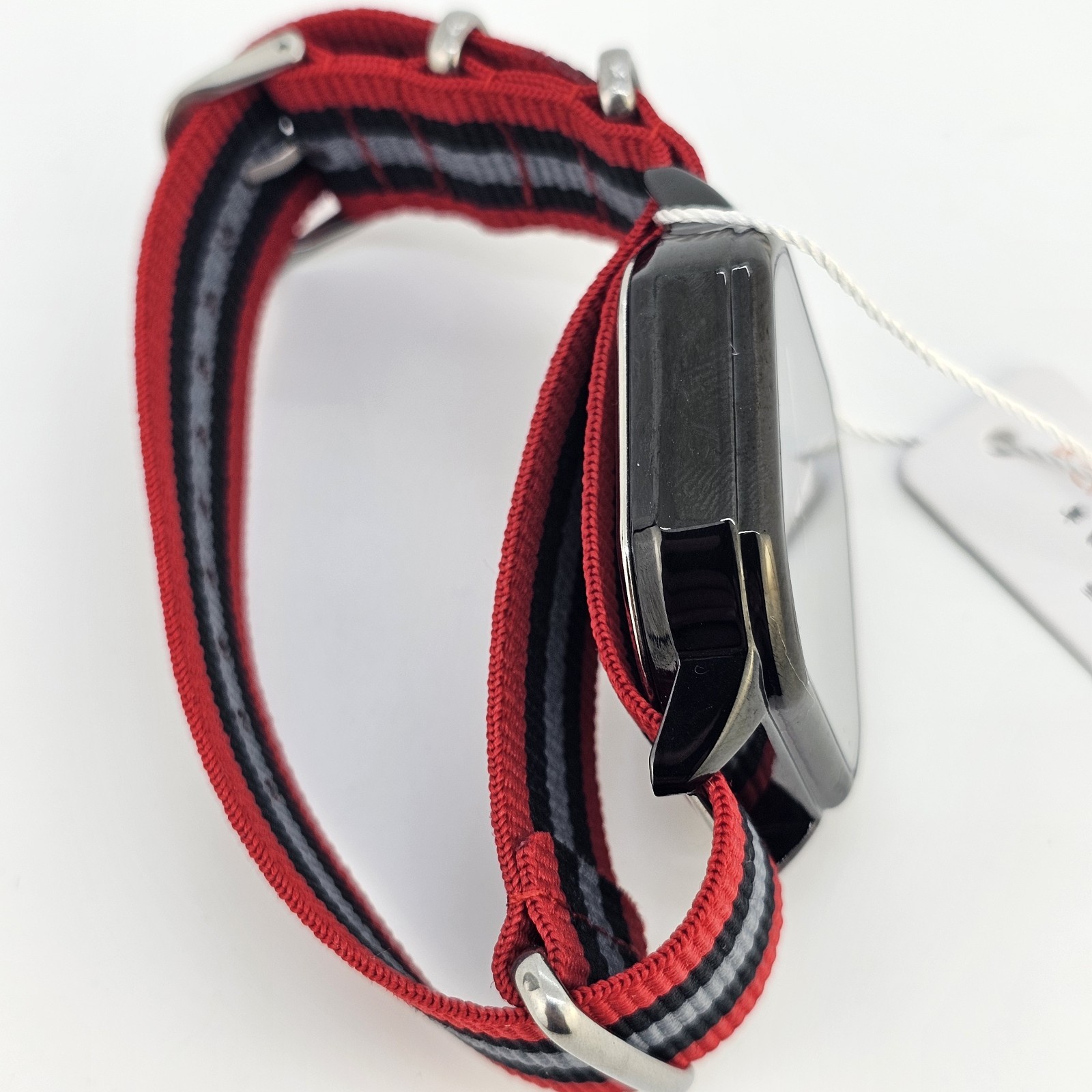 42MM Men’s Watch Black Dial Date Red Black Gray Canvas Band Strap New Battery