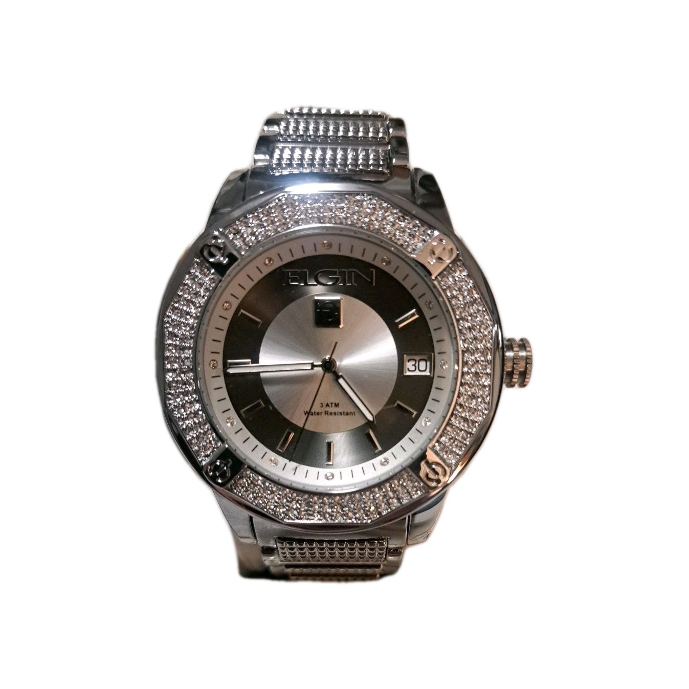 Elgin Men’s Vintage Wristwatch Silver Tone, Large, Vintage With 216 Crystals!