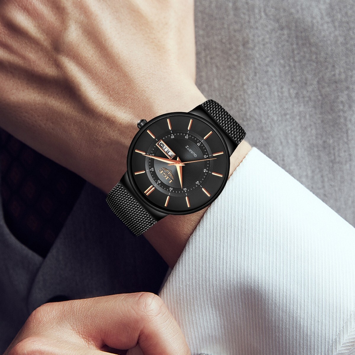 Ultra-thin Men’s Watch Quartz Date Stainless Steel Daily Wristwatch Waterproof