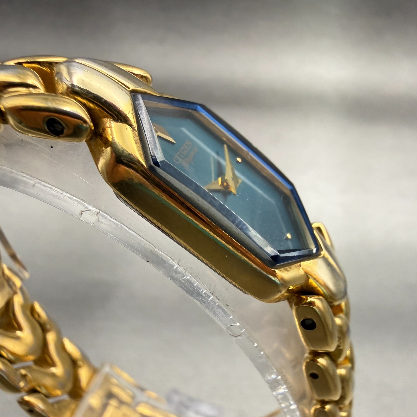 Citizen Elegance Watch Women 13mm Blue Dial Gold Rectangle 5421-H07537 New Batt