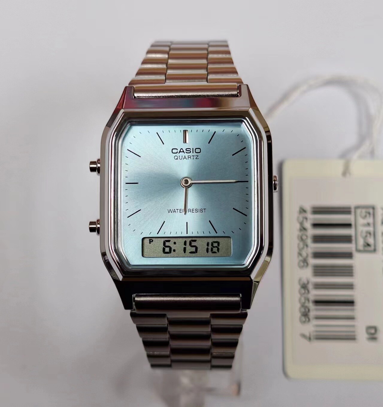 CASIO AQ-230A-2A1 Retro Vintage Blue Dual time Stainless Steel Band Watch