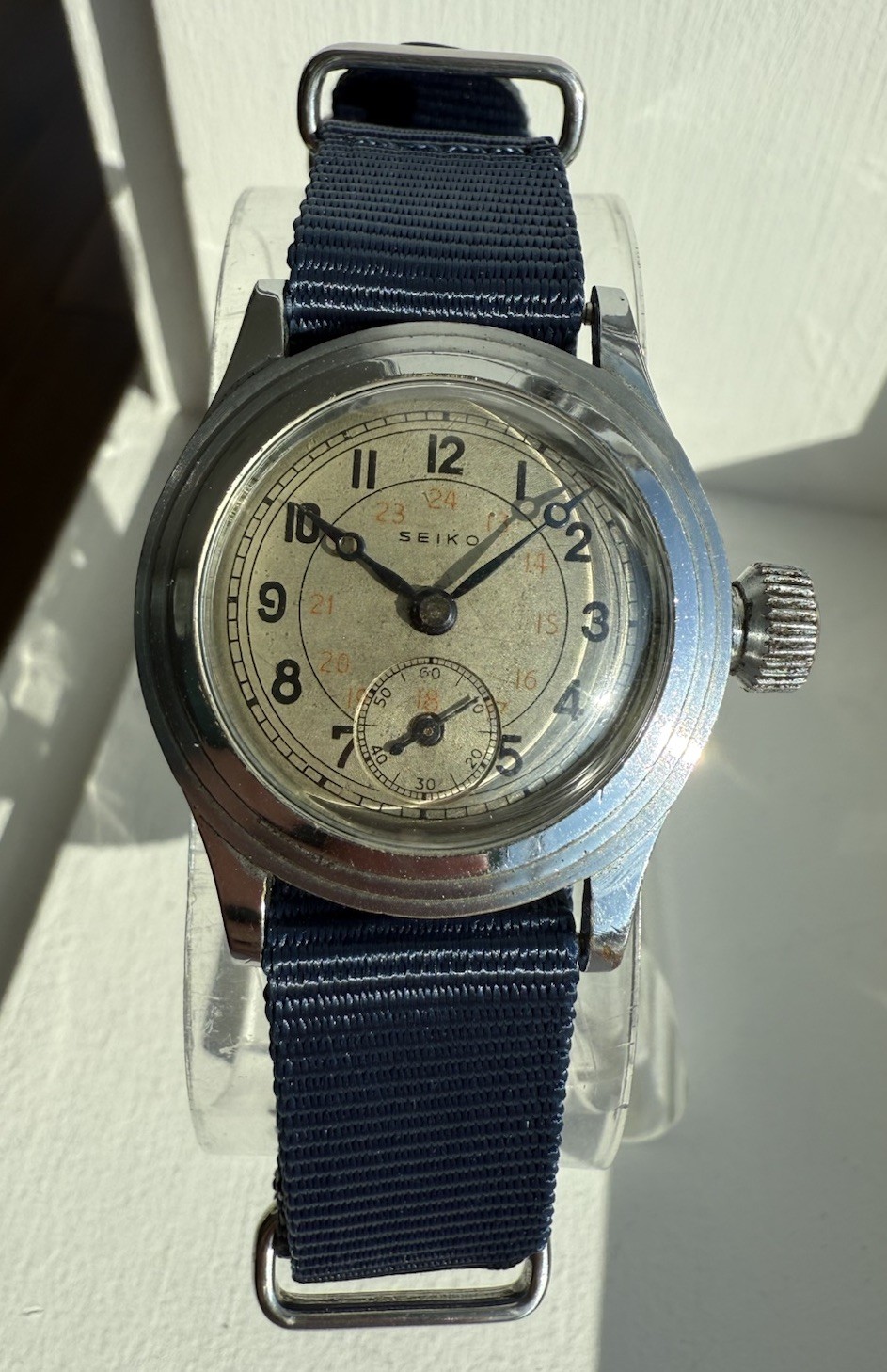 Antique Seikosha Double Cased 24 Hr Dial Military Watch MINTY Works Stepped Case