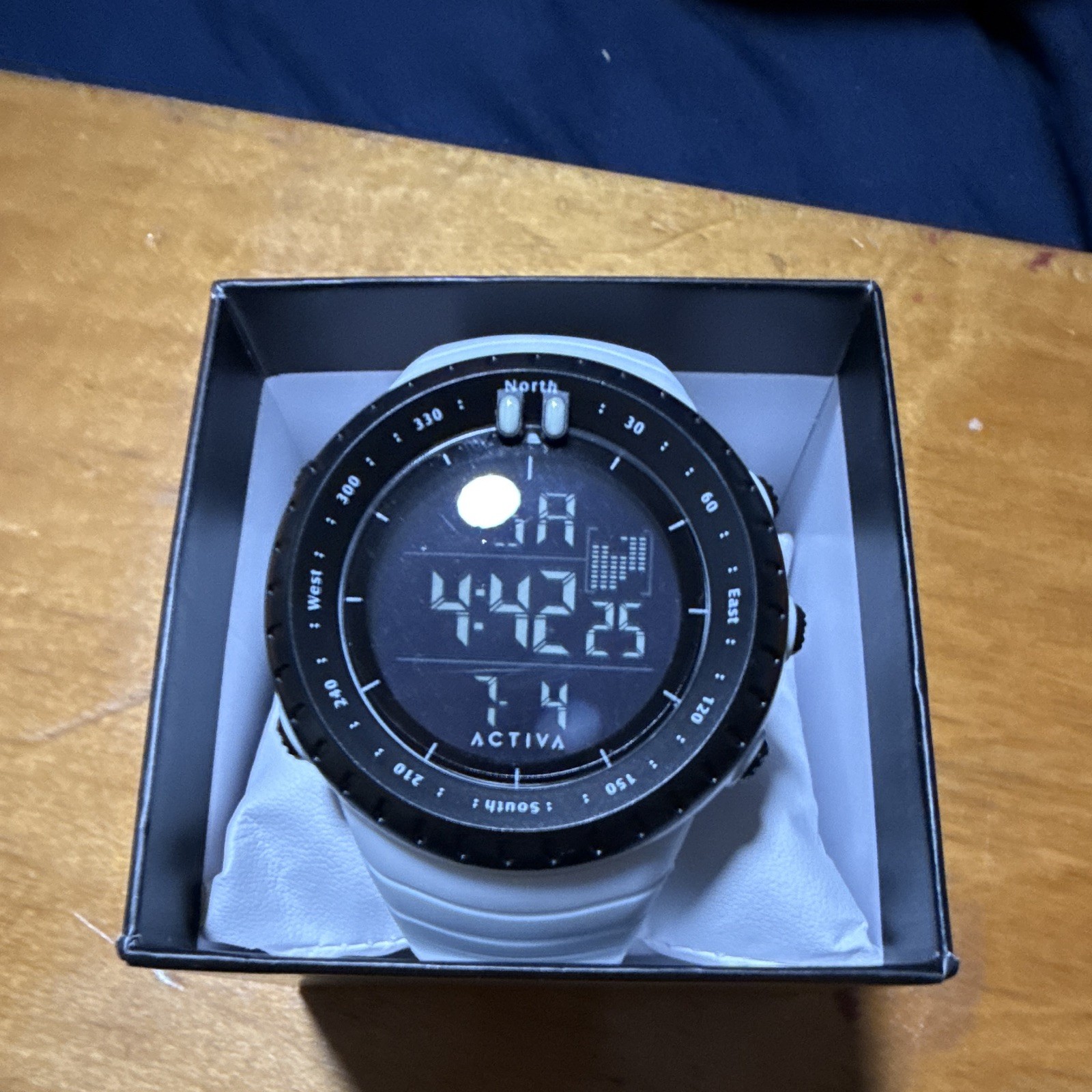 Activa Digital Sport Compass Alarm Watch Black Dial White Silicone Strap w/ Box