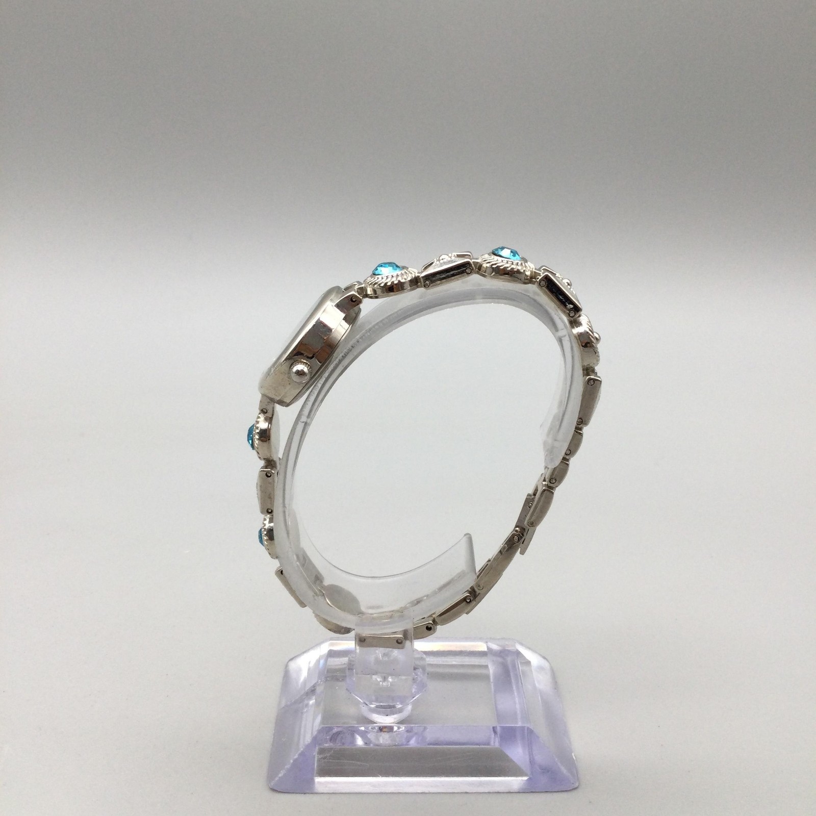 Allude Womens Watch 22mm Silver Tone Blue Rhinestone Bracelet New Battery 7.5″
