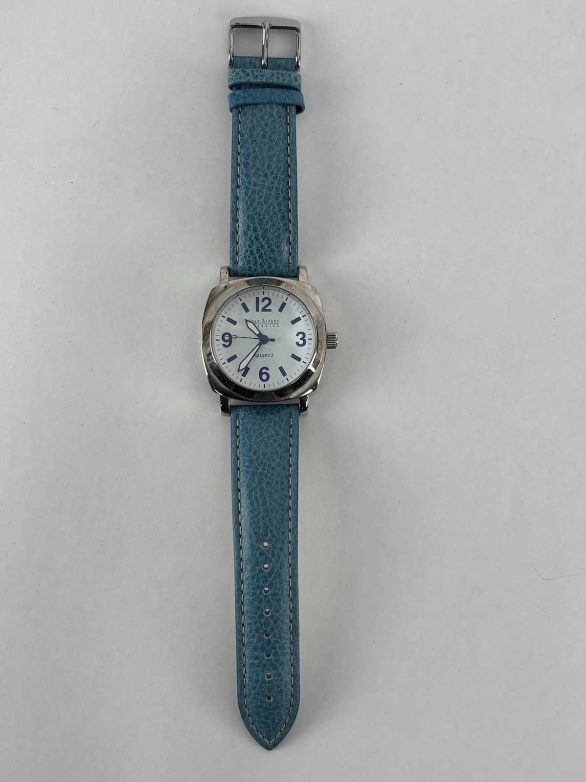 Joan Rivers Classics 40mm Silver Tone Quartz Watch w/Leather Band & New Battery