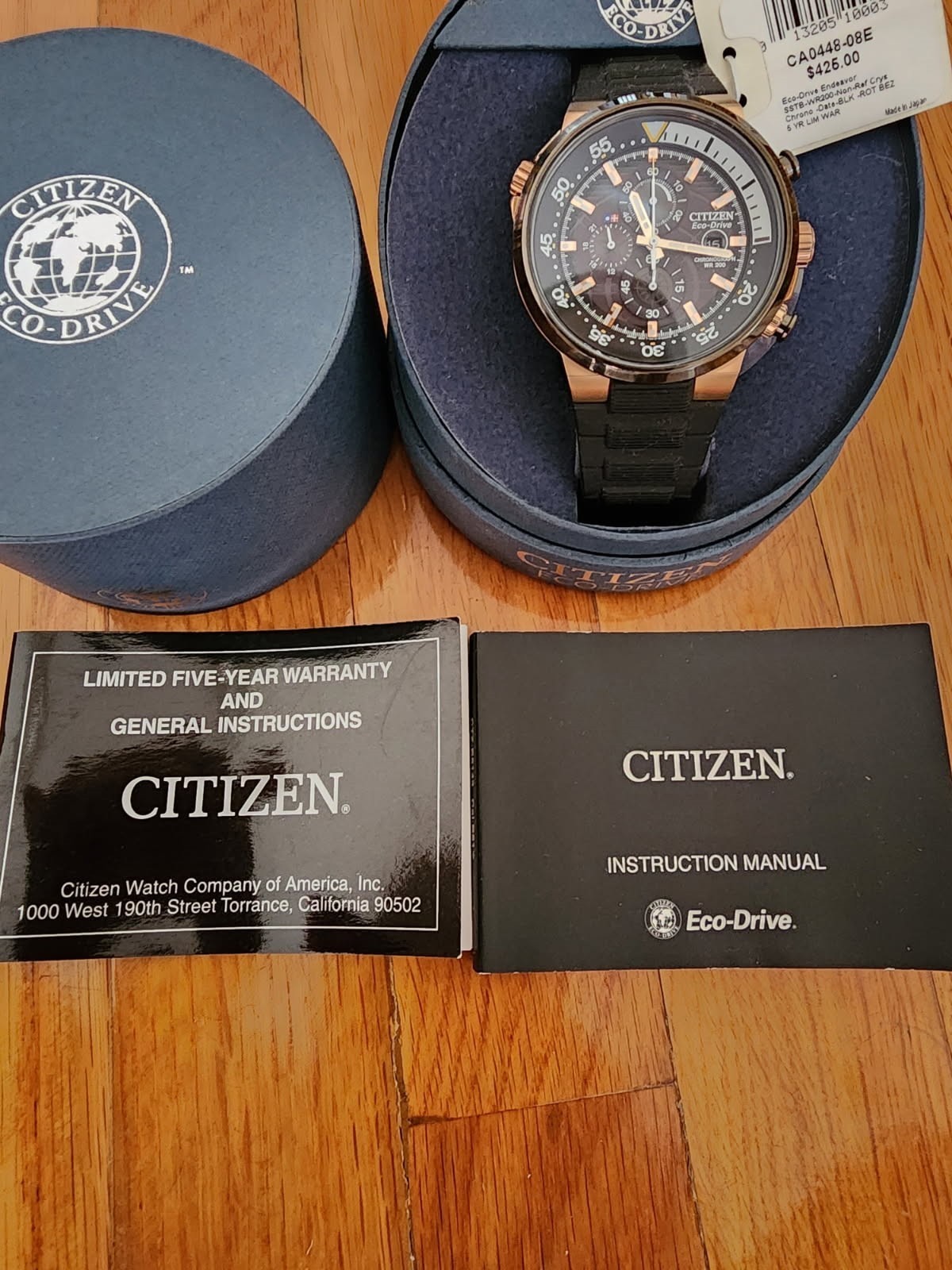 CITIZEN Eco-Drive Chronograph CA0448-08E 46mm 20ATM Solar Men’s Watch Black Dial