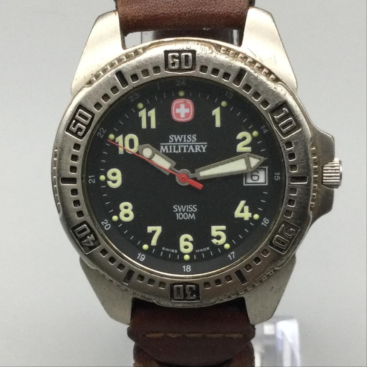 Swiss Military 6B70-560 Mens Watch 38mm Black Dial Brown Leather Date 100M