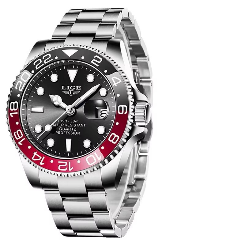 LIGE 2025 brand new men’s watch luminous stainless steel business quartz luxury