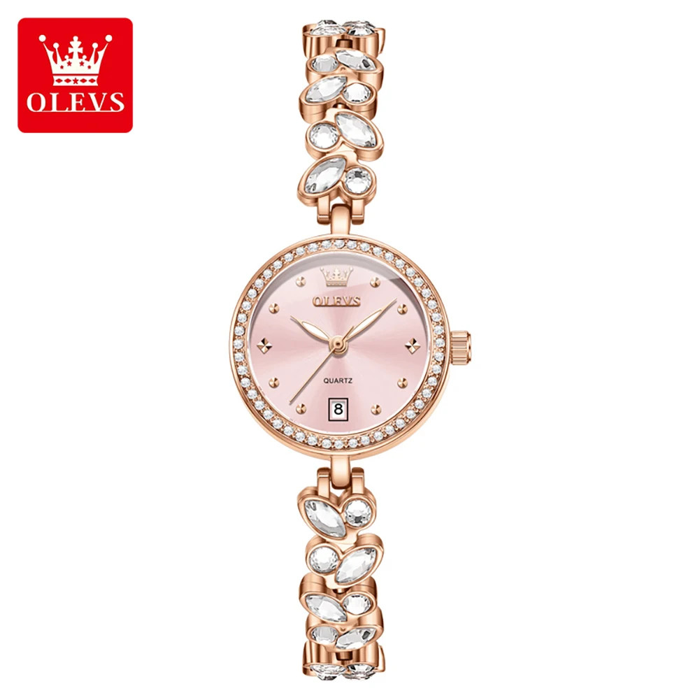 OLEVS Diamond Small Dial Wristwatch Calendar Luminous Quartz Watch for Women