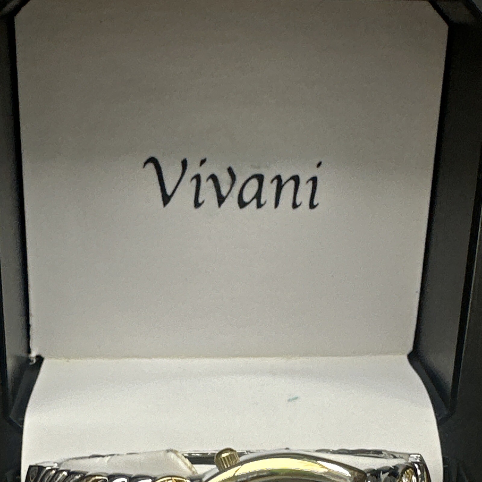 Vivani Ladies Watch Bangle Bracelet Set Silvertone Goldtone Rhinestone NIB NOS