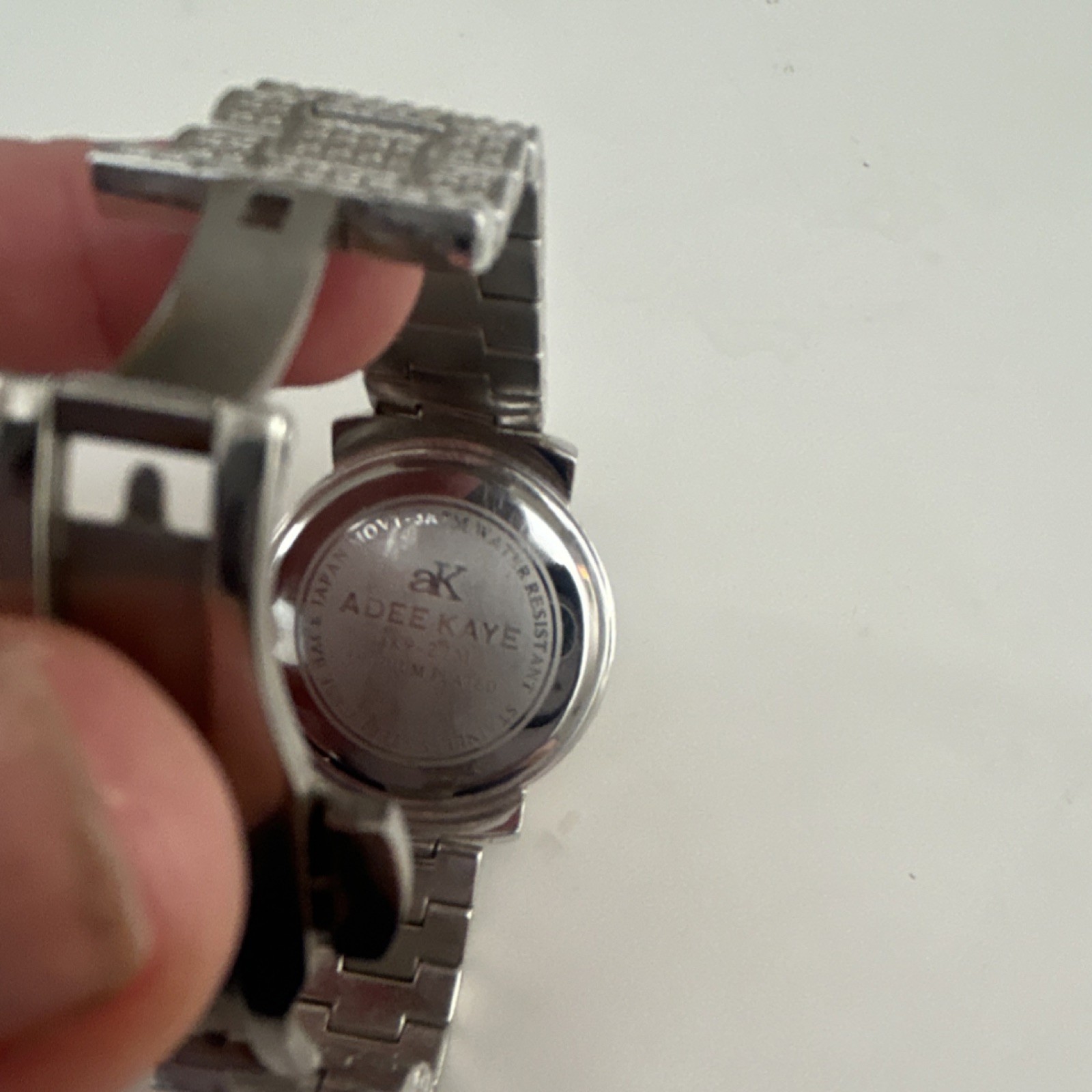 Adee Kaye Silver Diamond Pattern Quartz Luxury Wristwatch Water-Resistant Metal