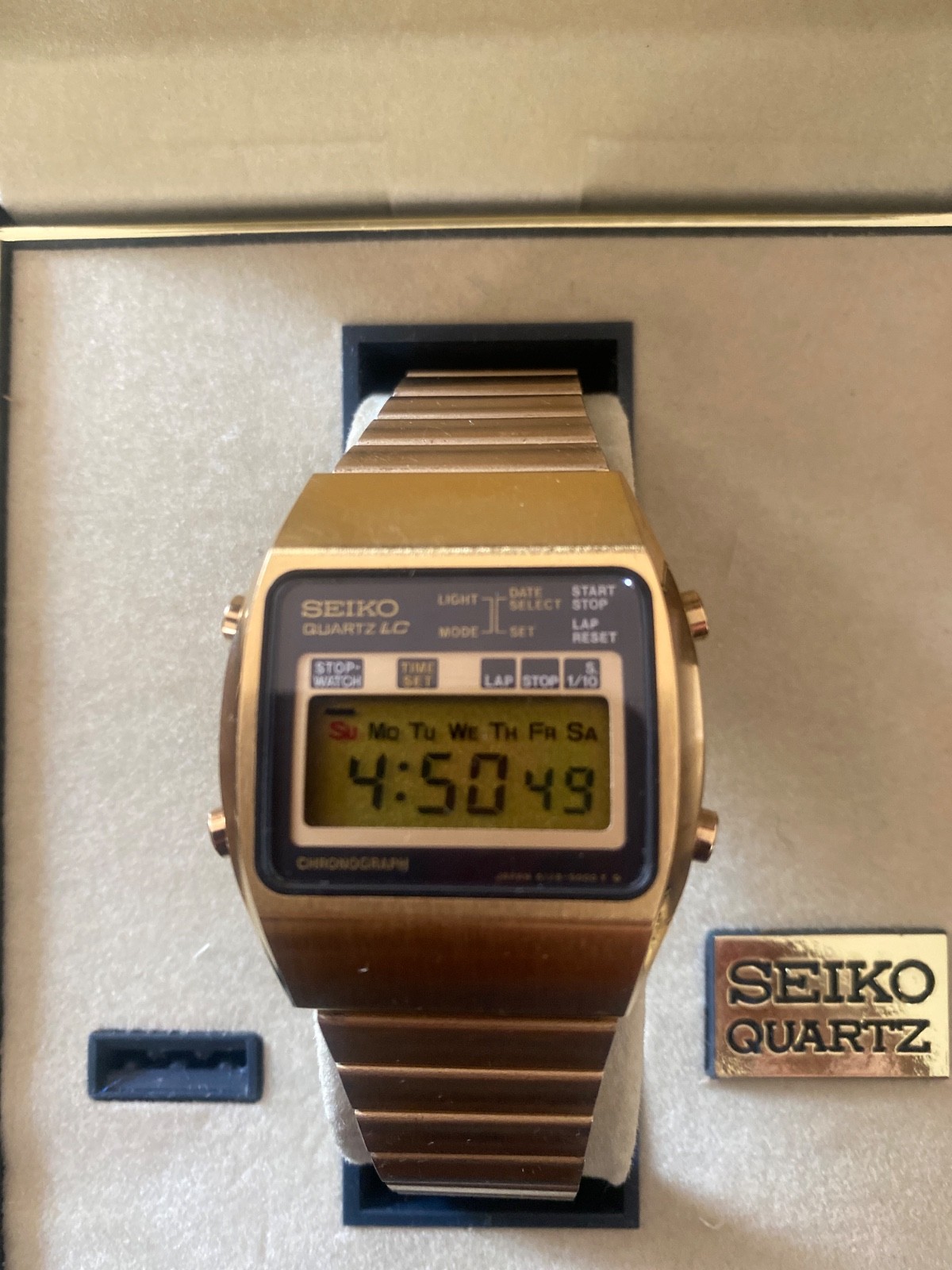 vintage seiko digital mens chronograph watch gold