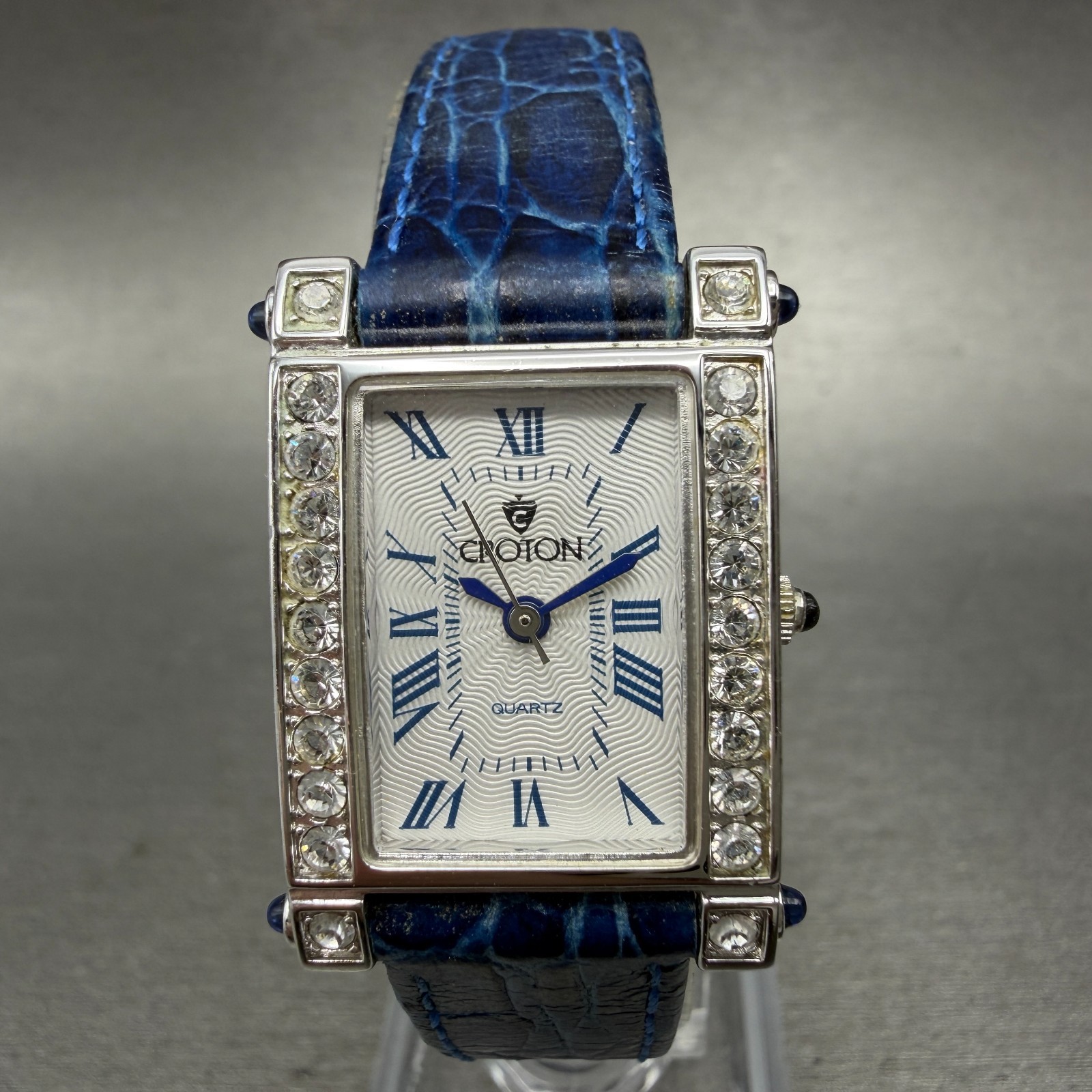 Croton Watch Women 21mm White Dial Silver Tone Rectangle Crystal Bezel New Batt