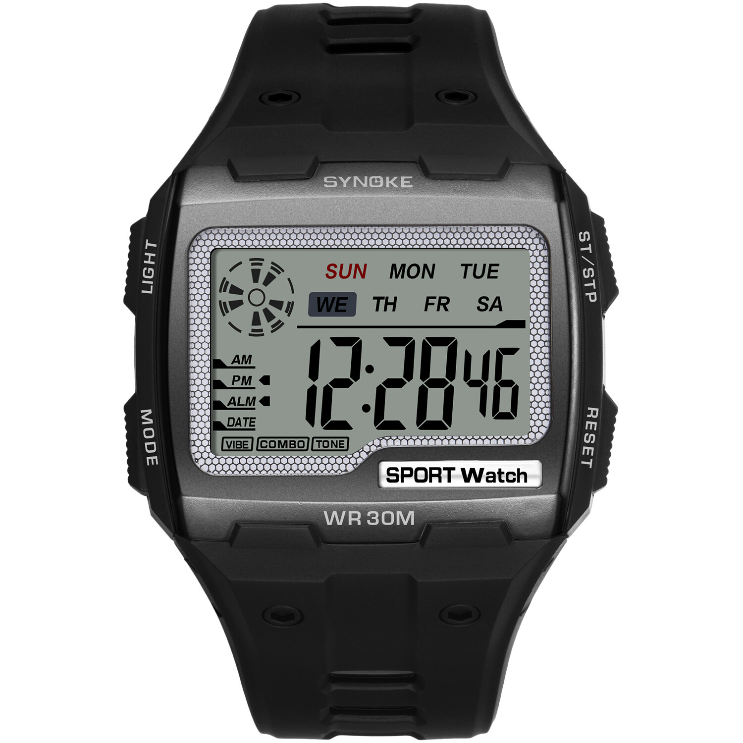 Mens Large Dial Digital LED Quartz Sport Watch Male Waterproof Rubber Wristwatch