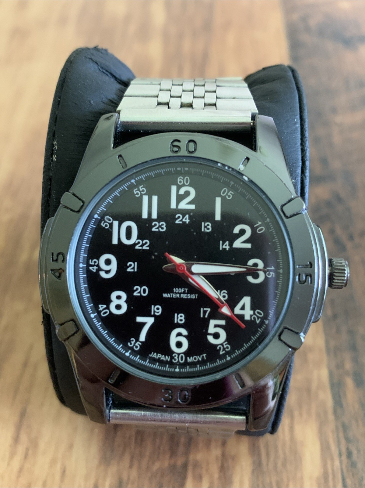 George Watch Men Silver Tone Black Easy To Read Dial New Battery