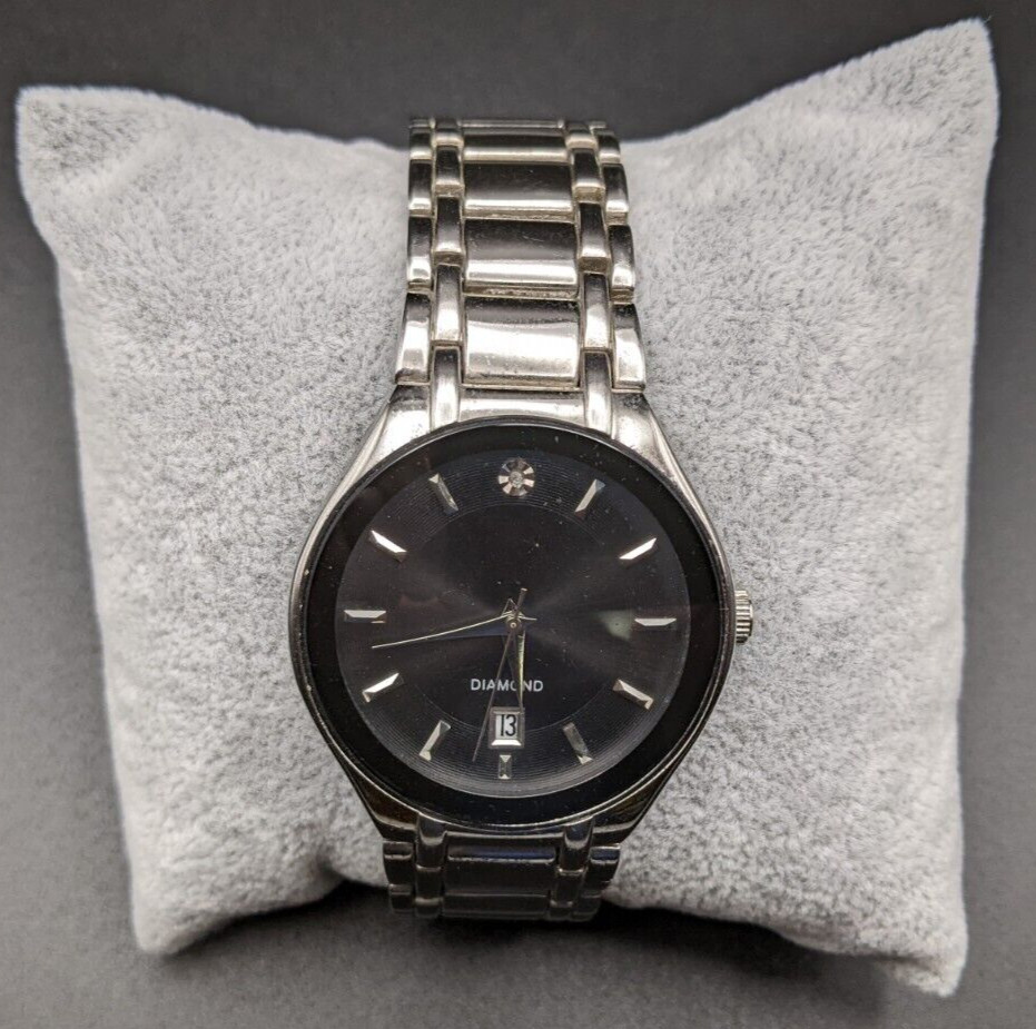 Allude Diamond Men’s Quartz Watch FMDAL384 Silver Tone Black Face New Battery