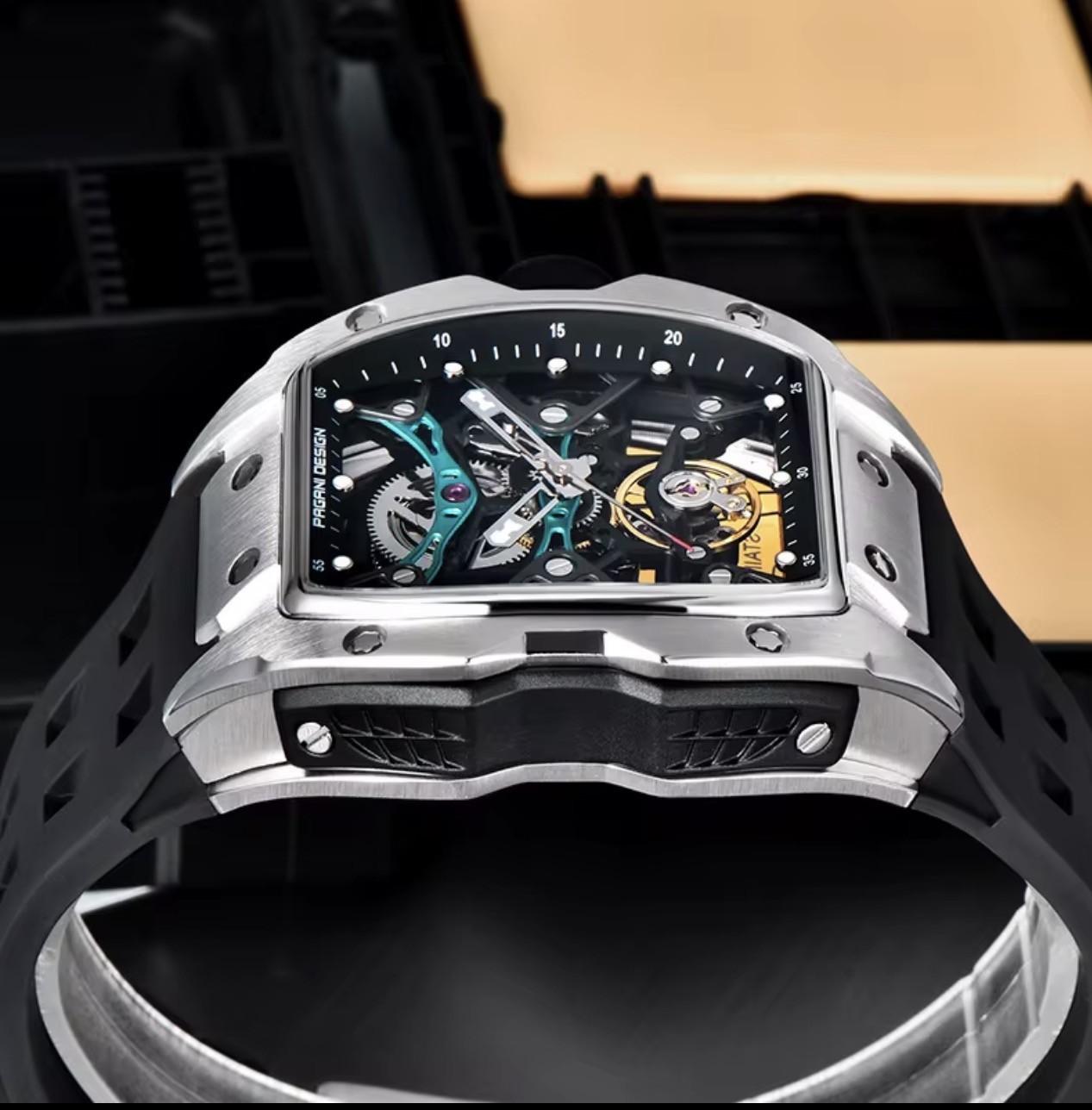 PAGANI DESIGN 42MM PD-YS018 Skeleton Dial Mechanical Watch 50M Waterproof