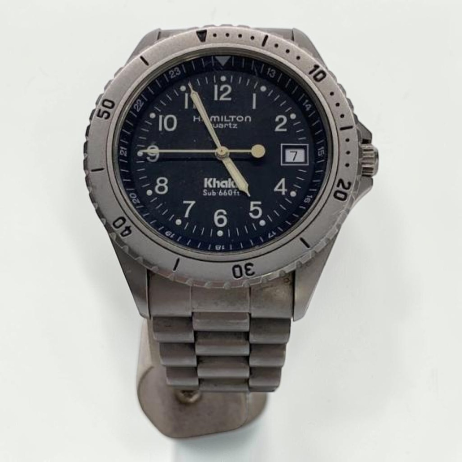 Hamilton Khaki Quartz Watch 9745B Black Dial Stainless Steel Pre-Owned