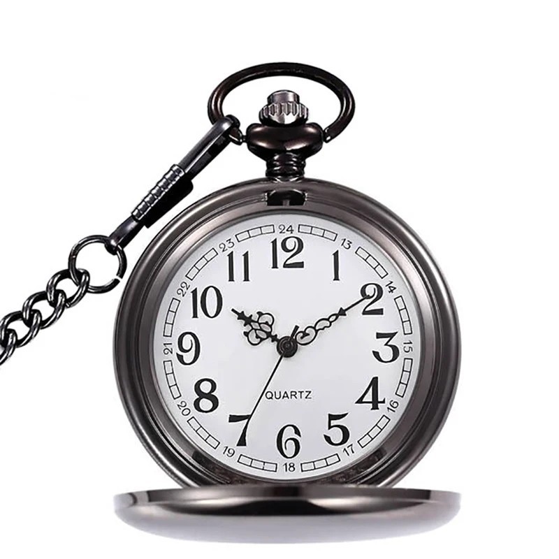 Smooth Double Hunter Case Wind Up Mechanical Fob Pocket Watch W/Chain Men Women
