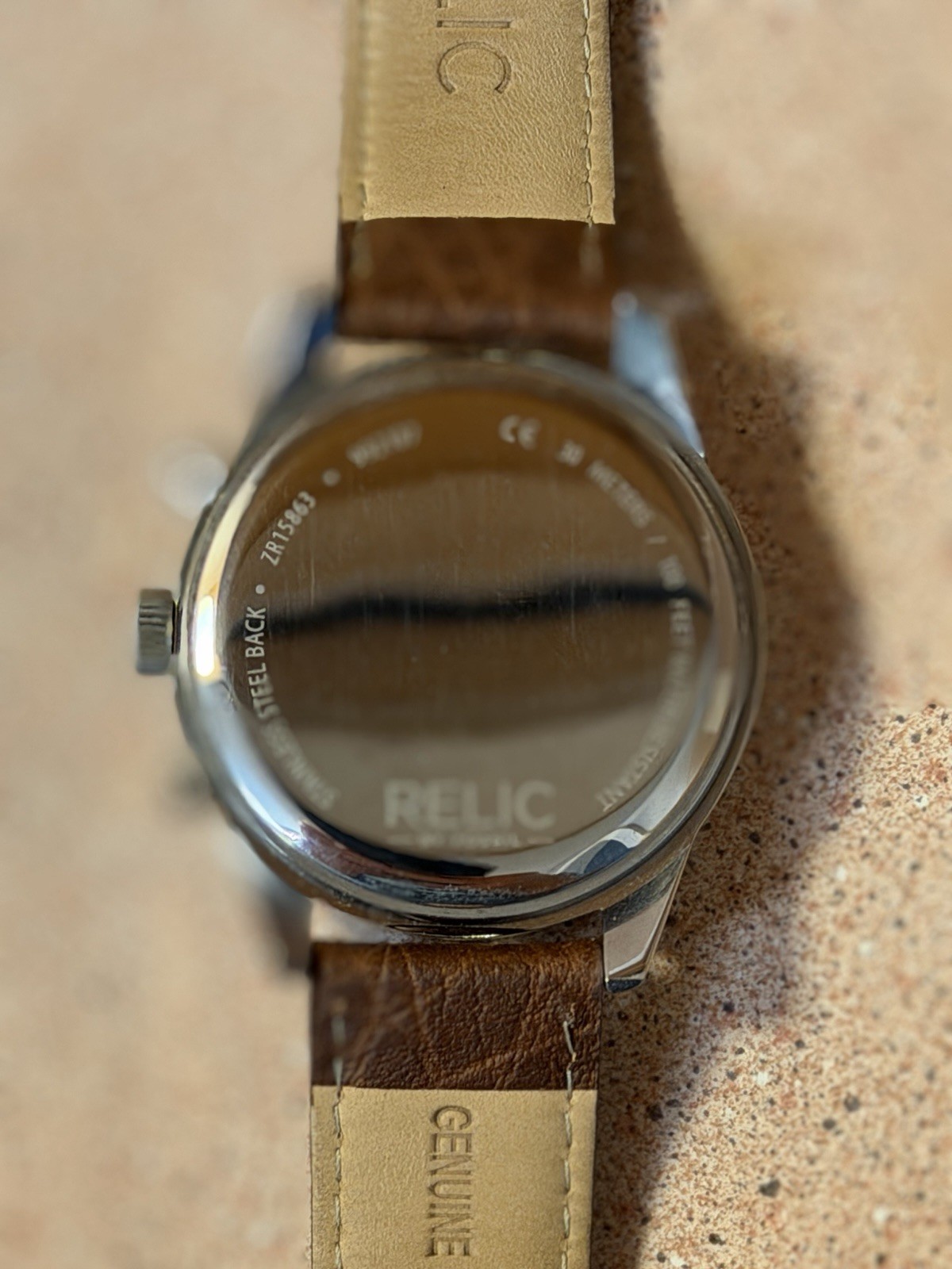 Relic Men’s Quartz Analog Wristwatch Black Dial Brown Leather Strap 44mm 50m