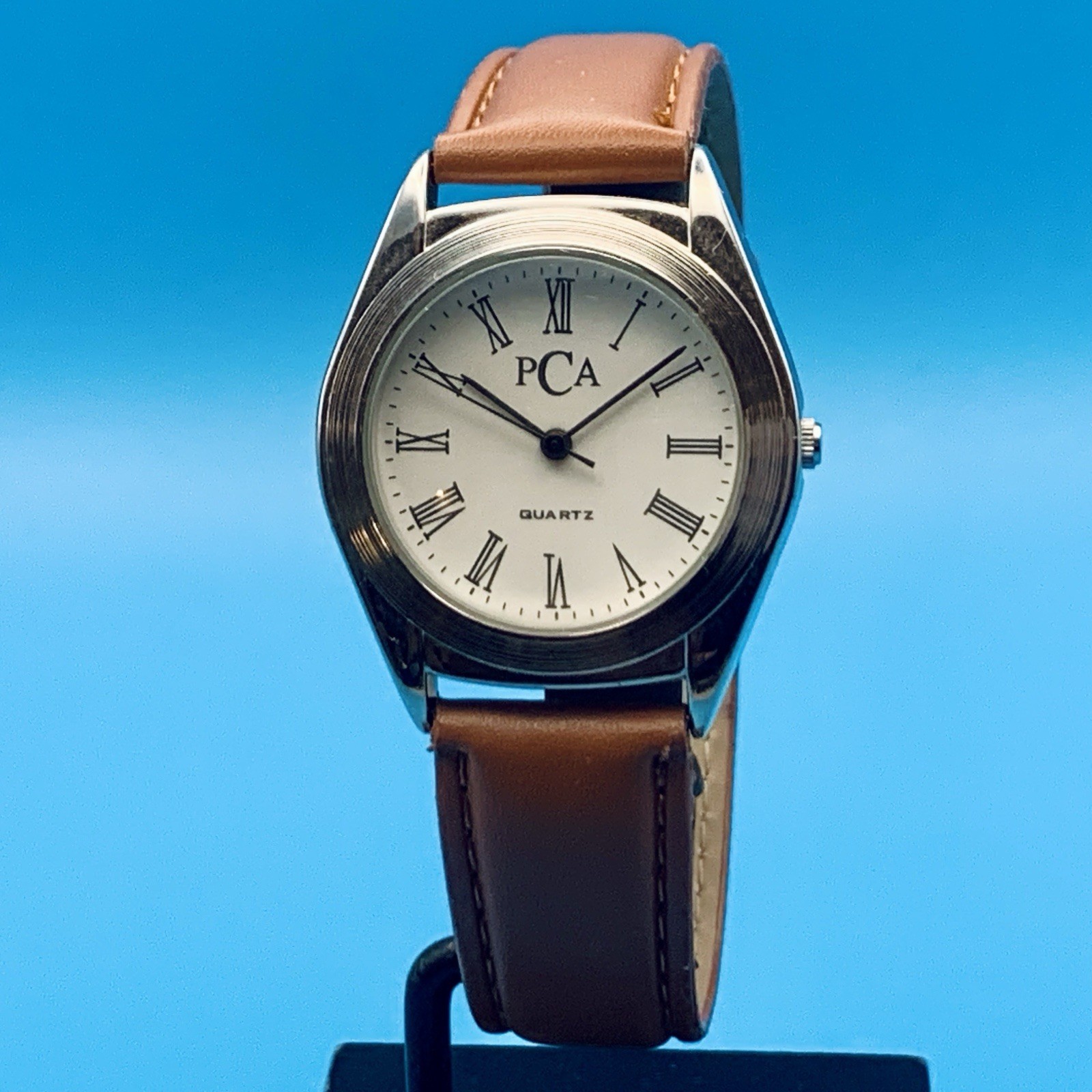 PCA Women’s Swiss Parts Quartz Wristwatch Faux Leather Strap Working New Battery