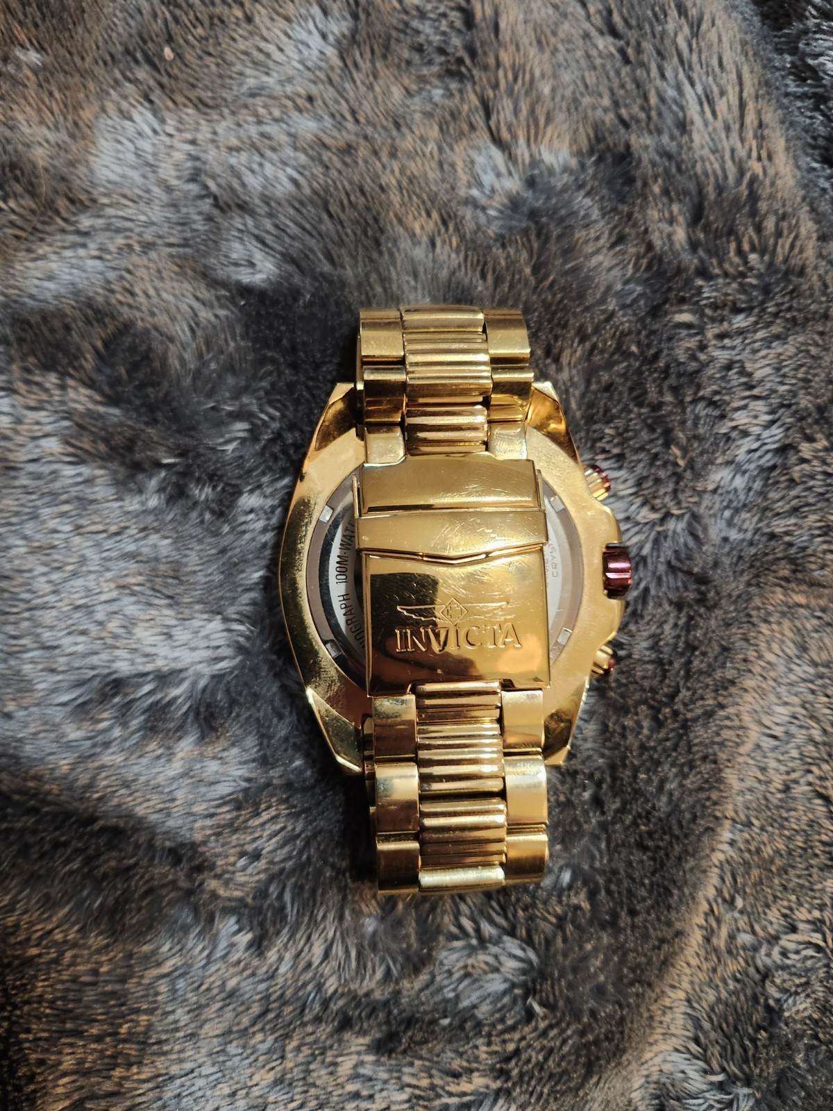 Invicta Bolt Chronograph Date Quartz 48mm Gold Bracelet Purple Dial 100m
