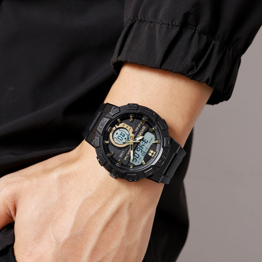 Men Digital Stopwatch Alarm Sport Watch Daily Water Resistant Rubber Wristwatch