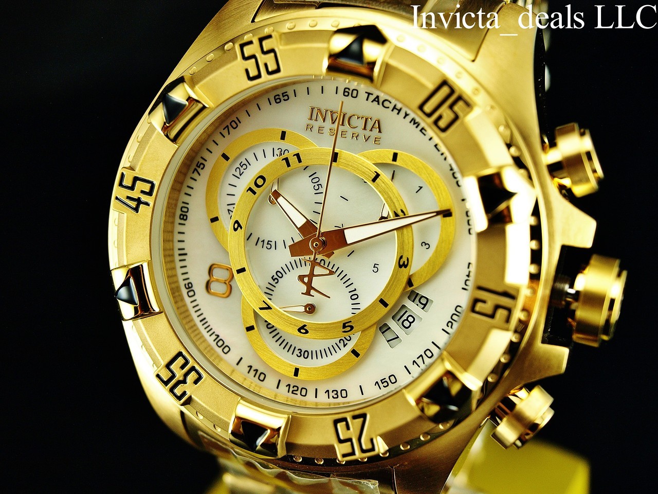 RareInvicta Men’s 52mm Reserve EXCURSION Swiss Chrono PLATINUM Dial Gold SS Watc