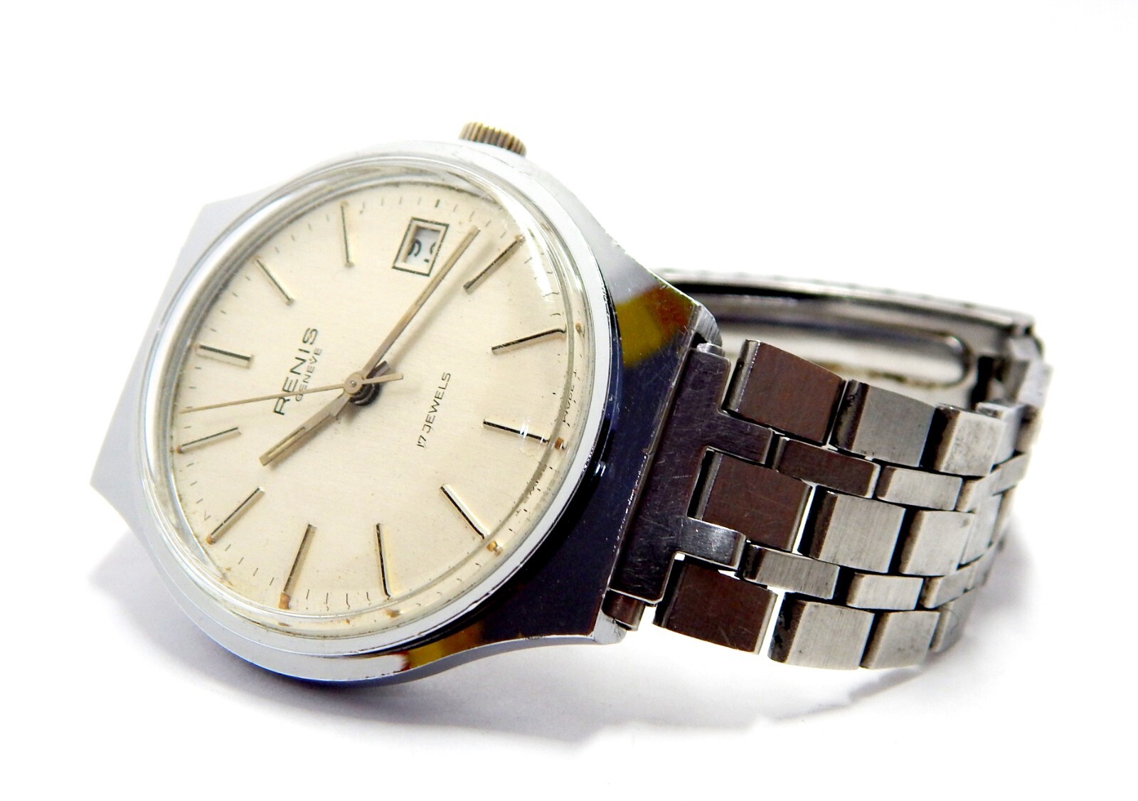 Watch RENIS Geneve 17 Jewels Hand Winding Case Steel Circa 1970 Men 37mm Working
