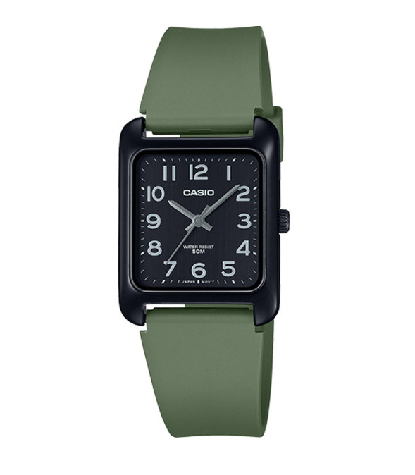 Casio MTP-B175-3BVDF Black Green Rectangular Analog Watch Resin Band 50M