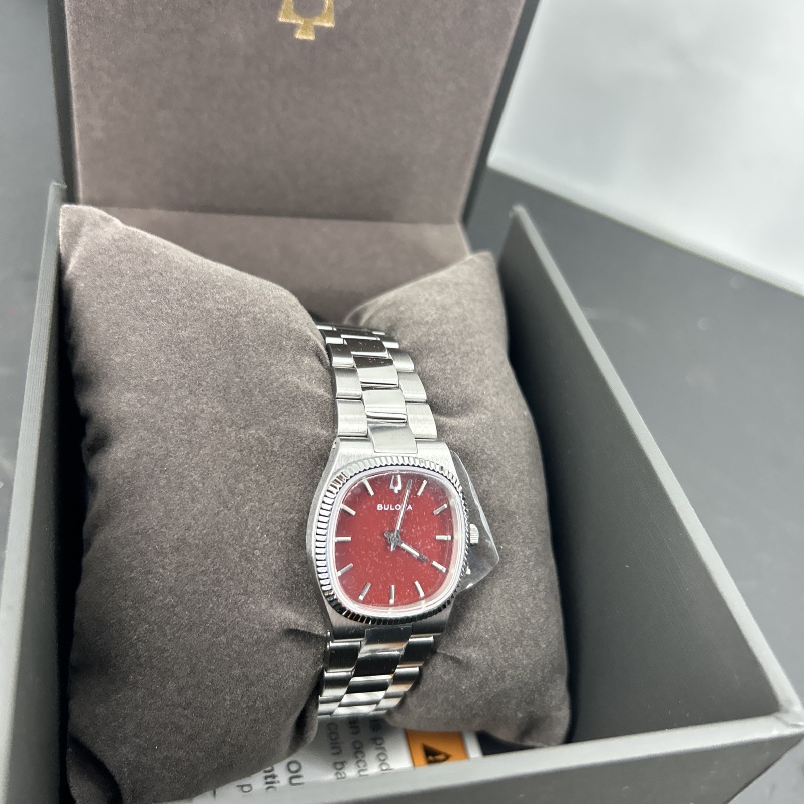 Bulova Super Seville Mini Quartz Red MOP Dial Ladies Watch 96L354