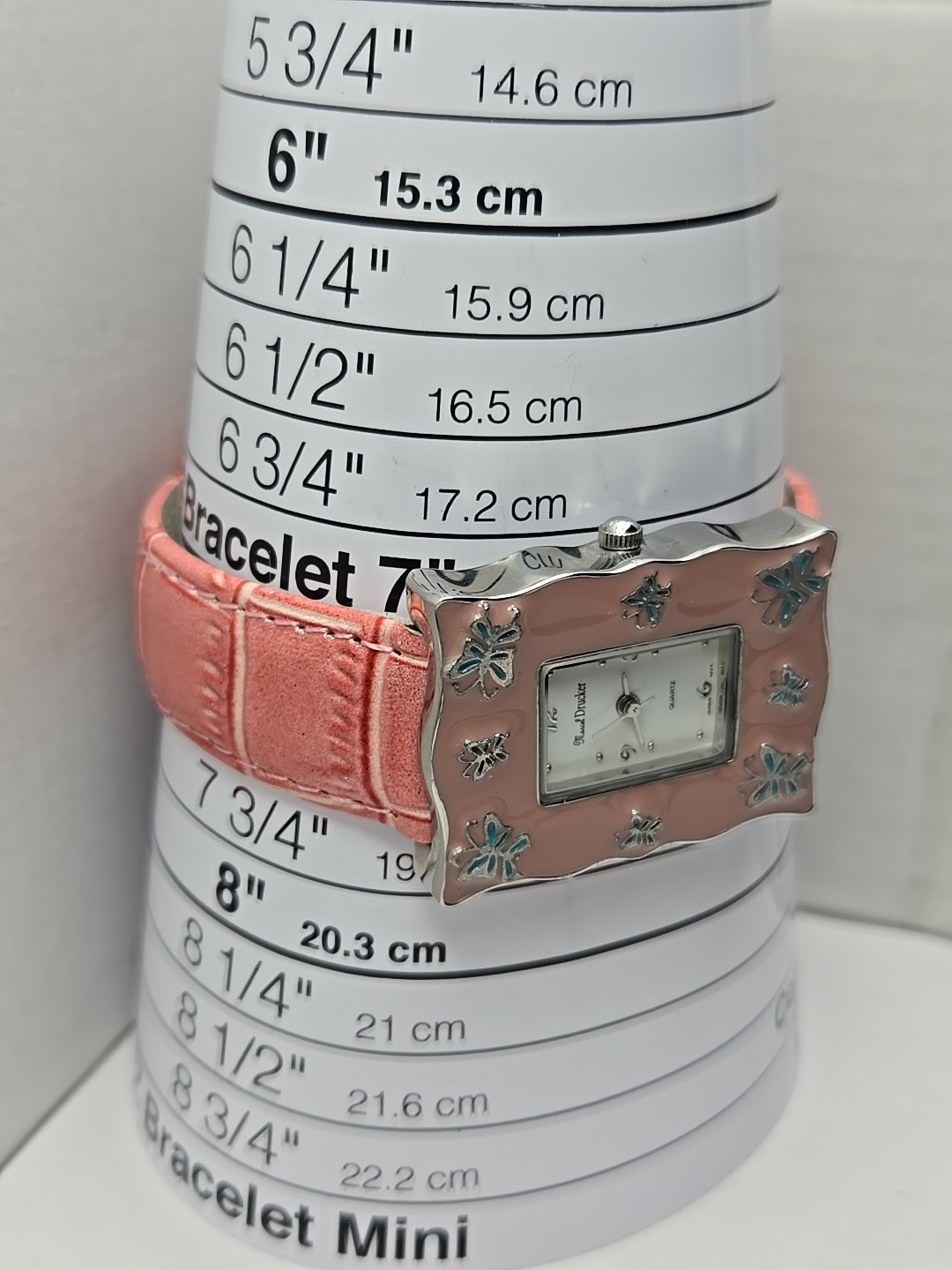 Womens Marcel Drucker Silver Tone Pink Enamel Blue Butterflies Watch New Battery