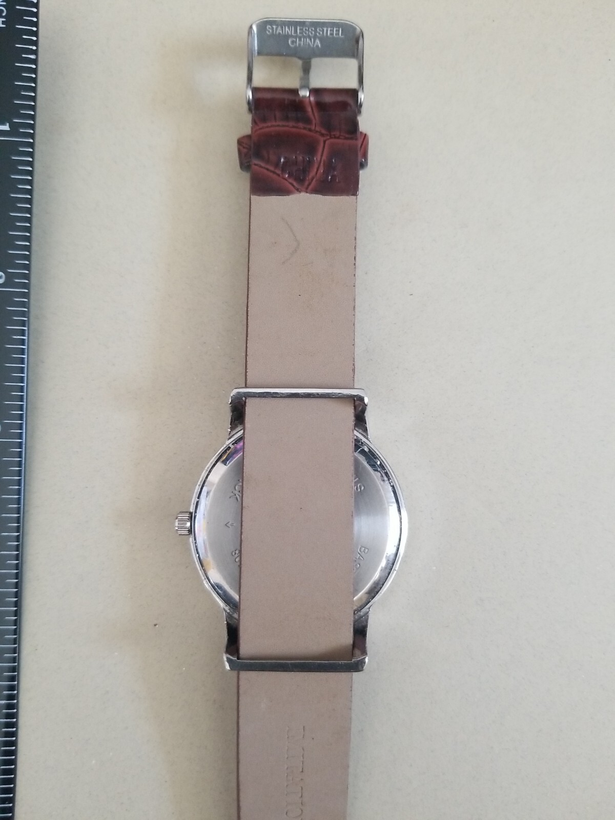 Analog Watch Brown Alligator Print Leather Band Stainless Steel Back