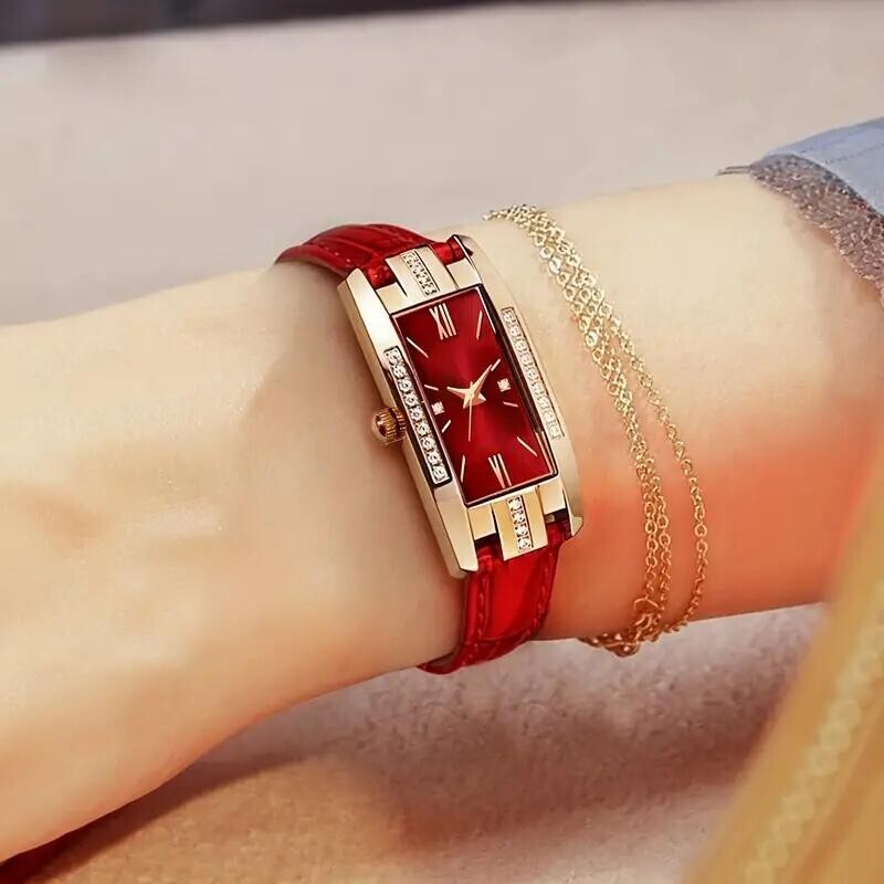 Relojes cuarzo esfera cuadrada números romanospulsera diamantes imitación mujer