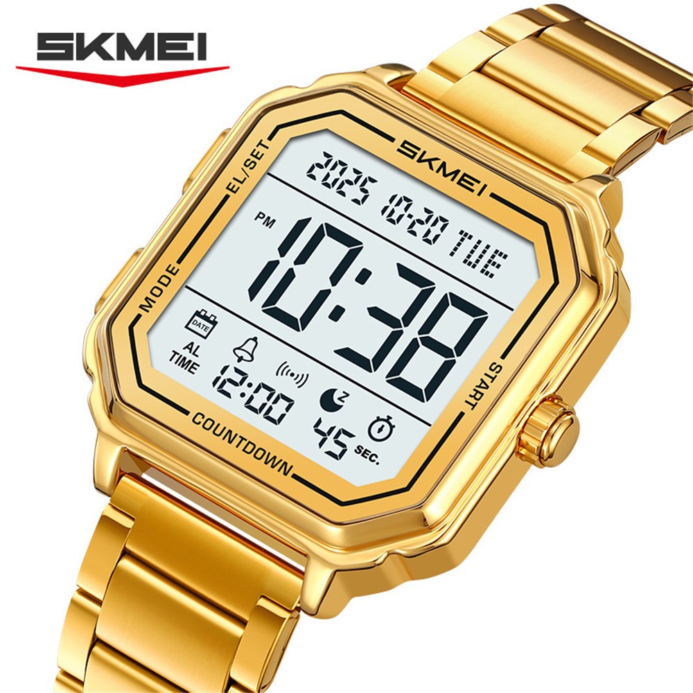 SKMEI Men Watch Rectangle Digital Wristwatch 2Time Male Steel LED Alarm Watches
