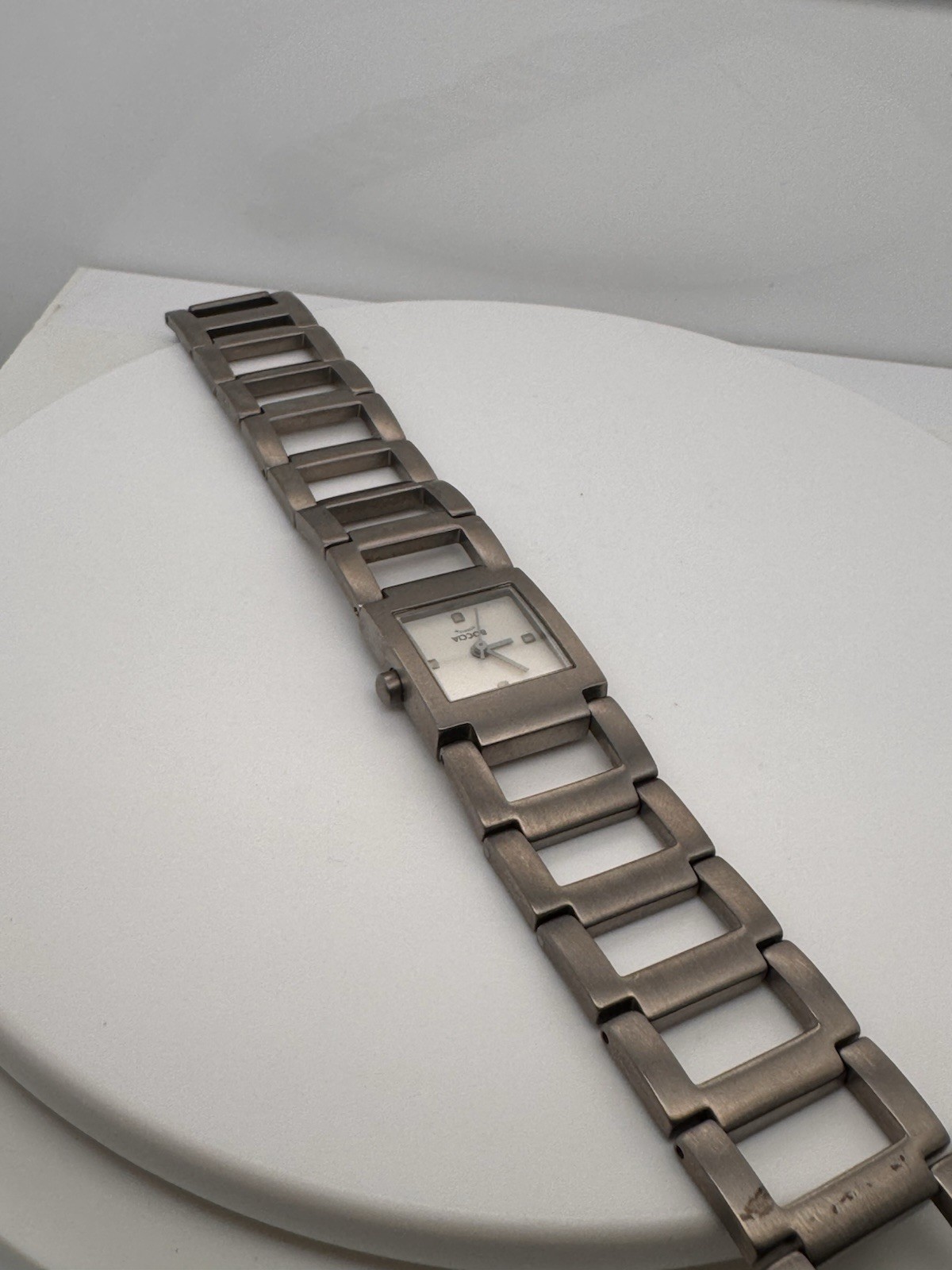Boccia Square Titanium White Dial Hollow Bracelet Ladies Watch
