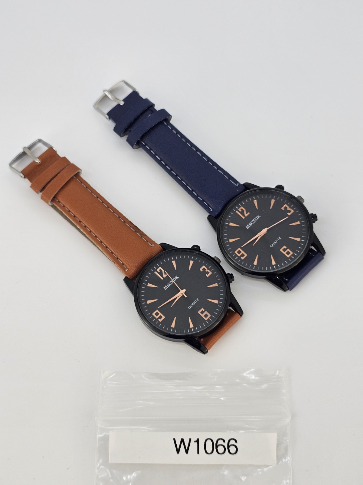 2X Men’s Analog Watches 40MM Black Dial Brown Blue Faux Leather Band New Battery