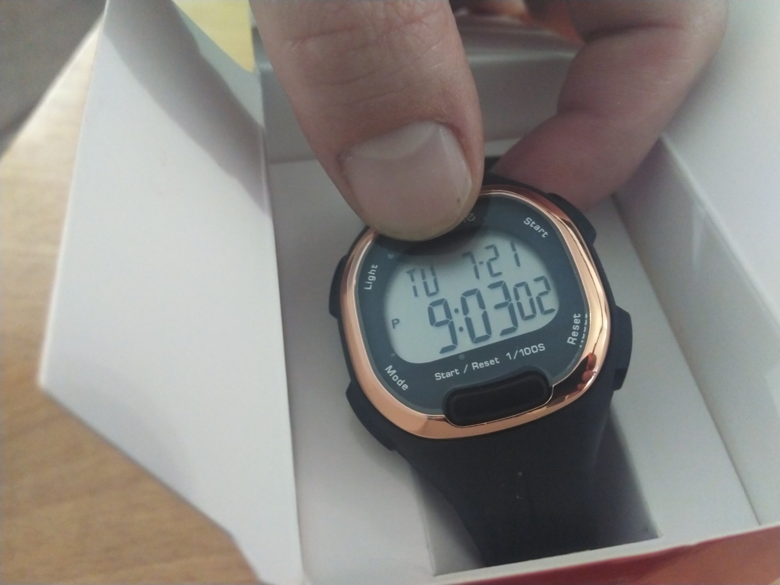 Womens Digital Sports Watch Black TPU Strap Rose Gold Trim Backlight Alarm Water