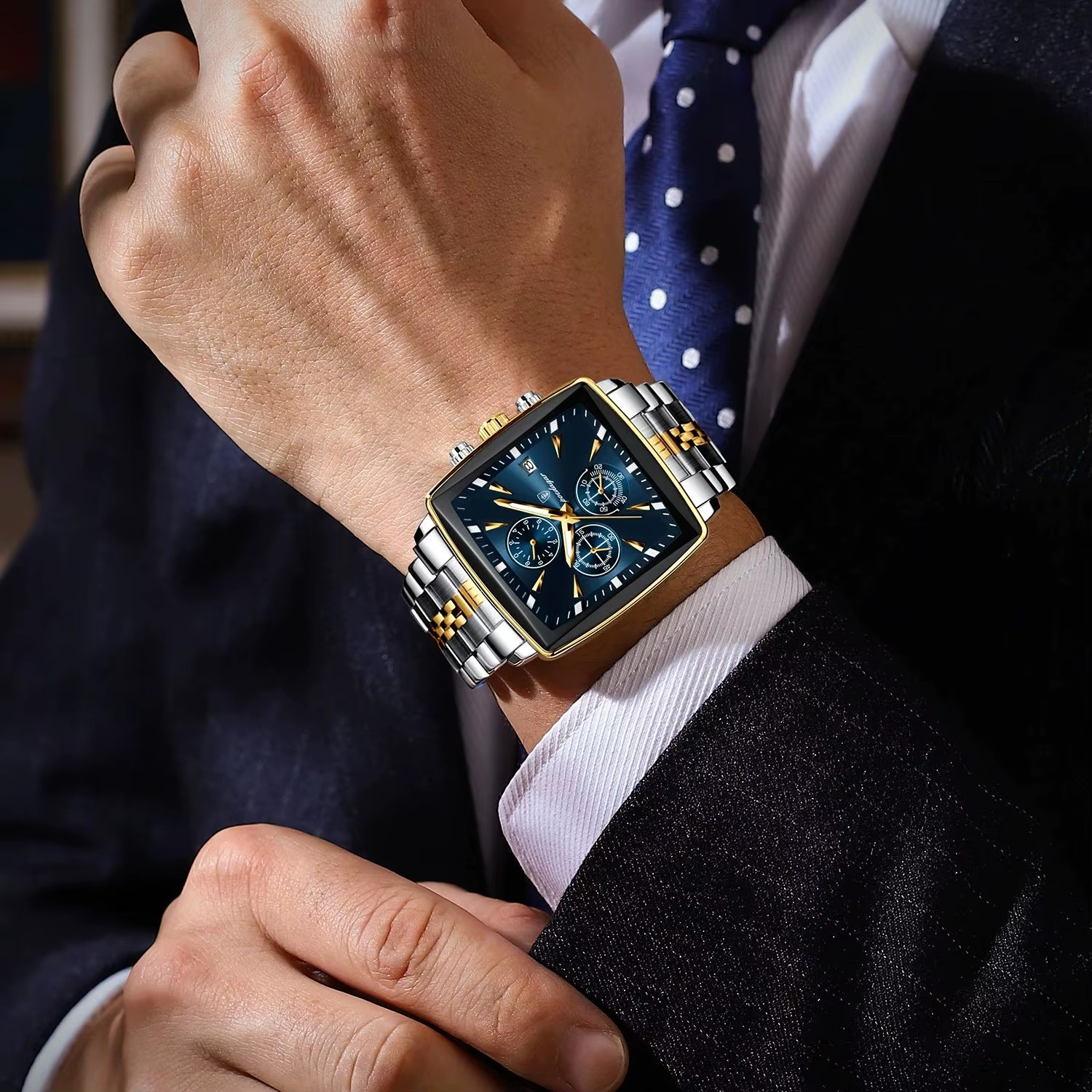 Men Luminous Quartz Watch Waterproof Chronograph Stainless Steel Wristwatch