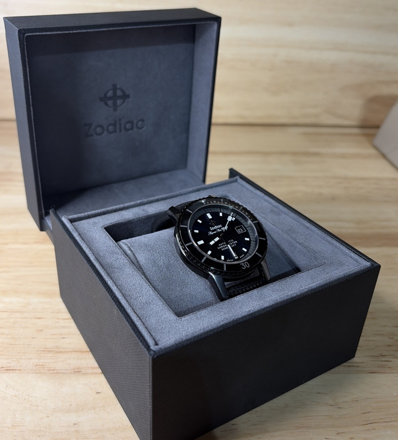 Zodiac Super Sea Wolf Black Ceramic Diver Automatic Blue Dial ZO9595