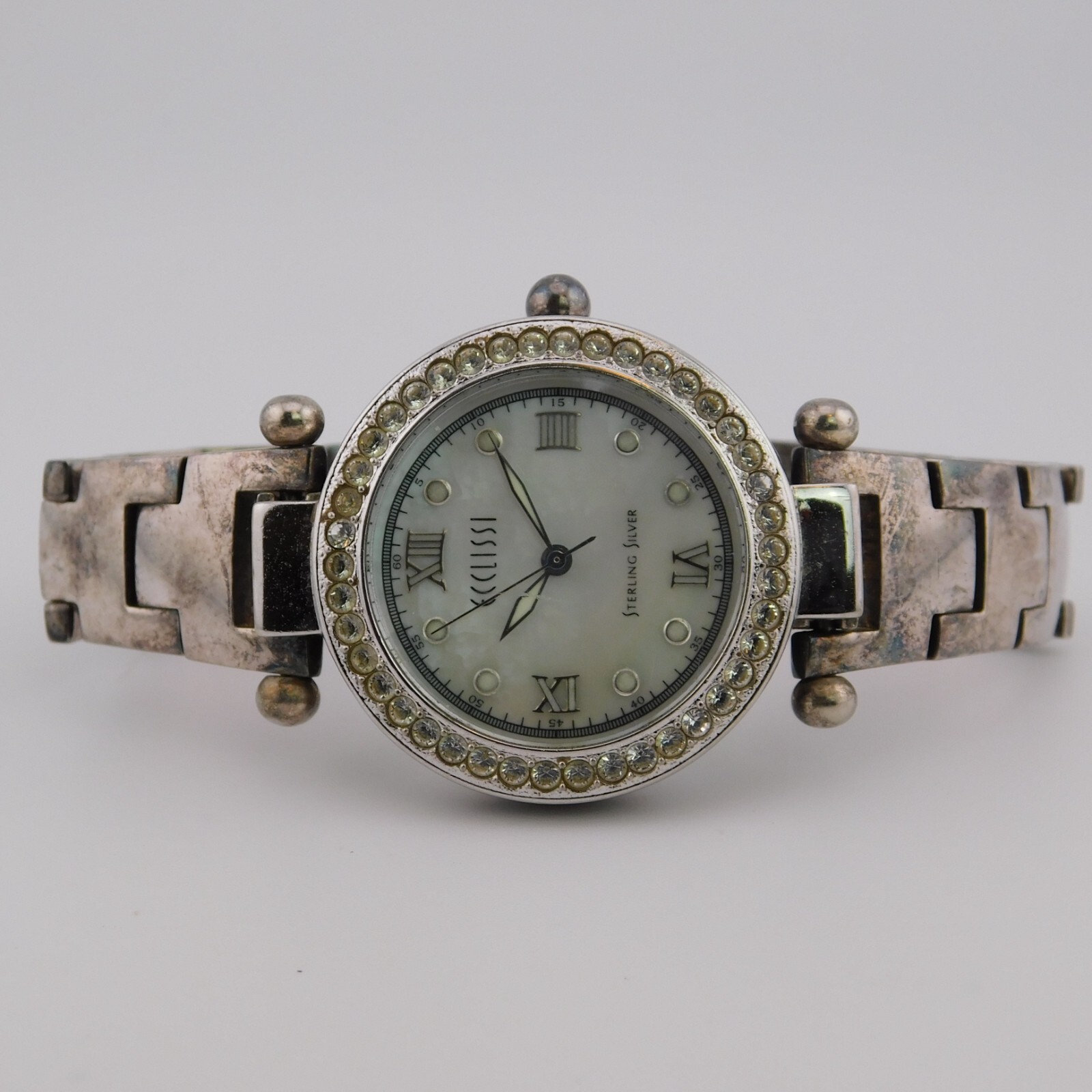 ECCLISSI 22340 925 Sterling Silver Quartz Analog Women’s Watch Sz.6″ New Battery
