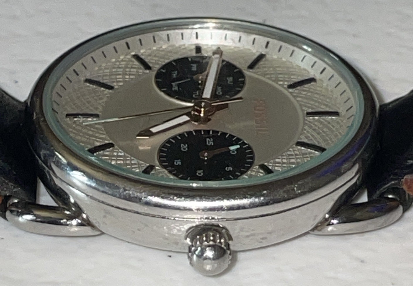 Fossil Tailor ES3953 Quartz Watch Stainless Black Leather Working Sub Dials