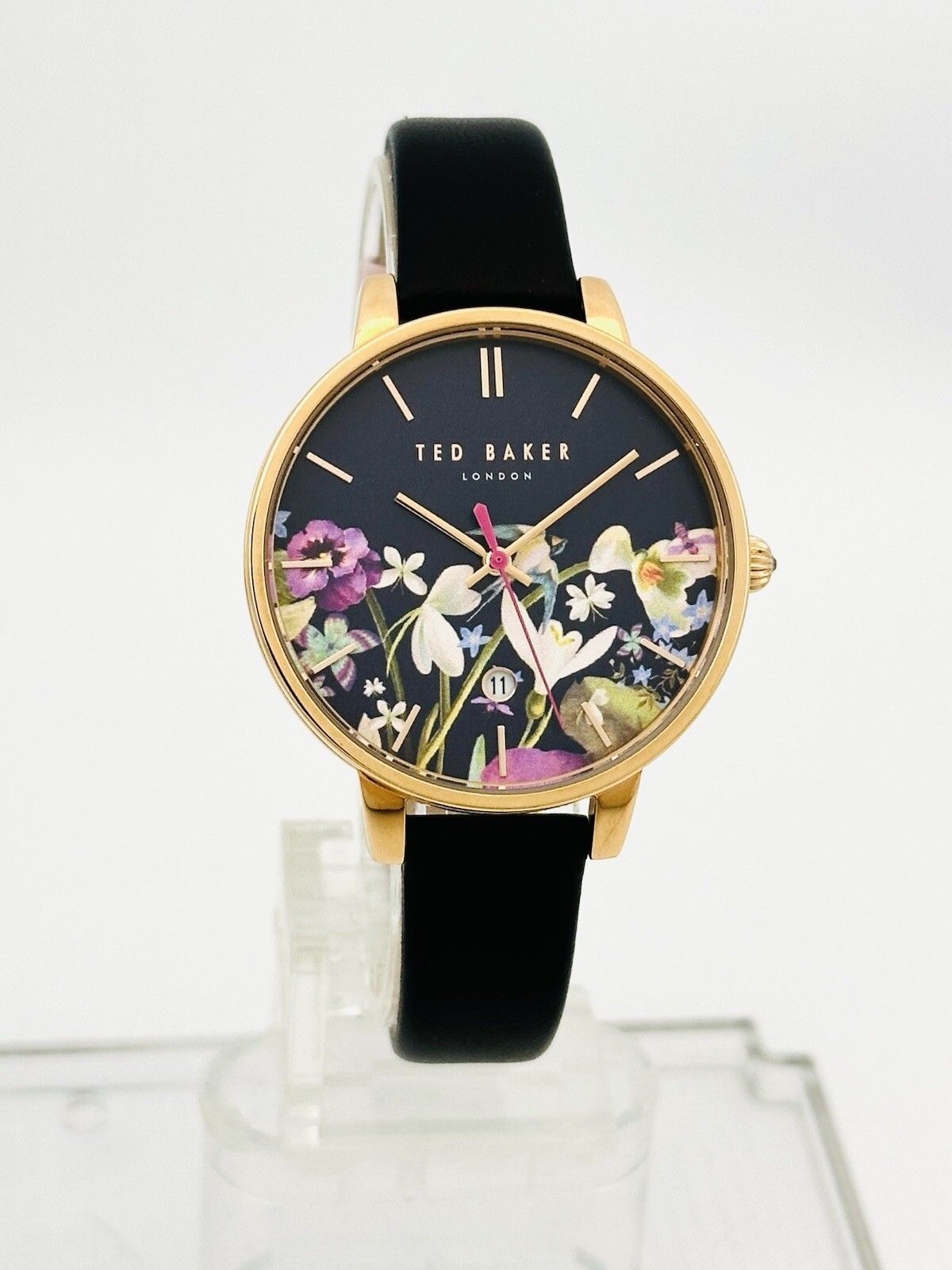 Ted Baker TE10031552 Ladies Floral Multicolour DialBlack Leather Strap RGP Watch