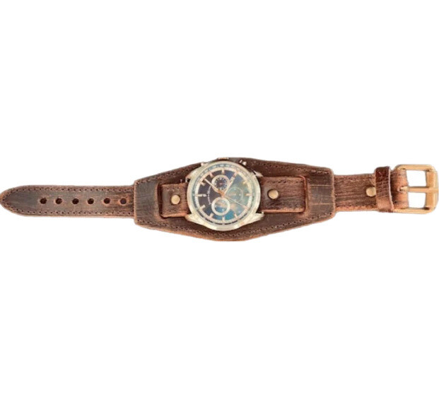 Men’s Vintage Retro Leather Cuff Bracelet Brass Wrist Watch Wide Band -Band Only