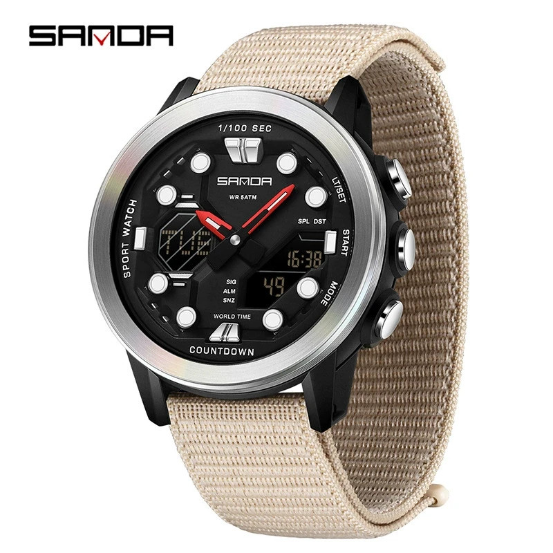 Dual display dial multifunctional sports style high waterproof quartz watch